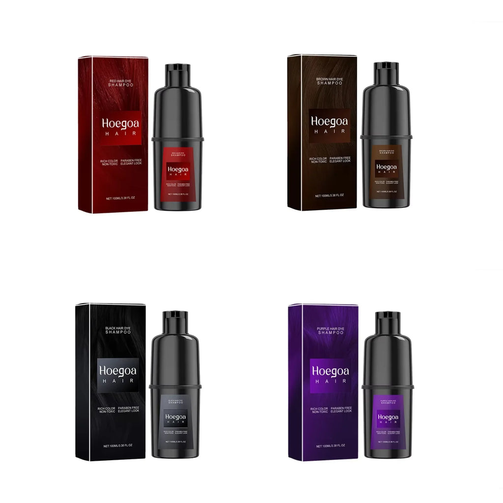 HOEGOA Herbal Hair Dye Shampoo – Red, Purple, Brown, Black Hair Dye Shampoo Zpaxo 4pcs boxed