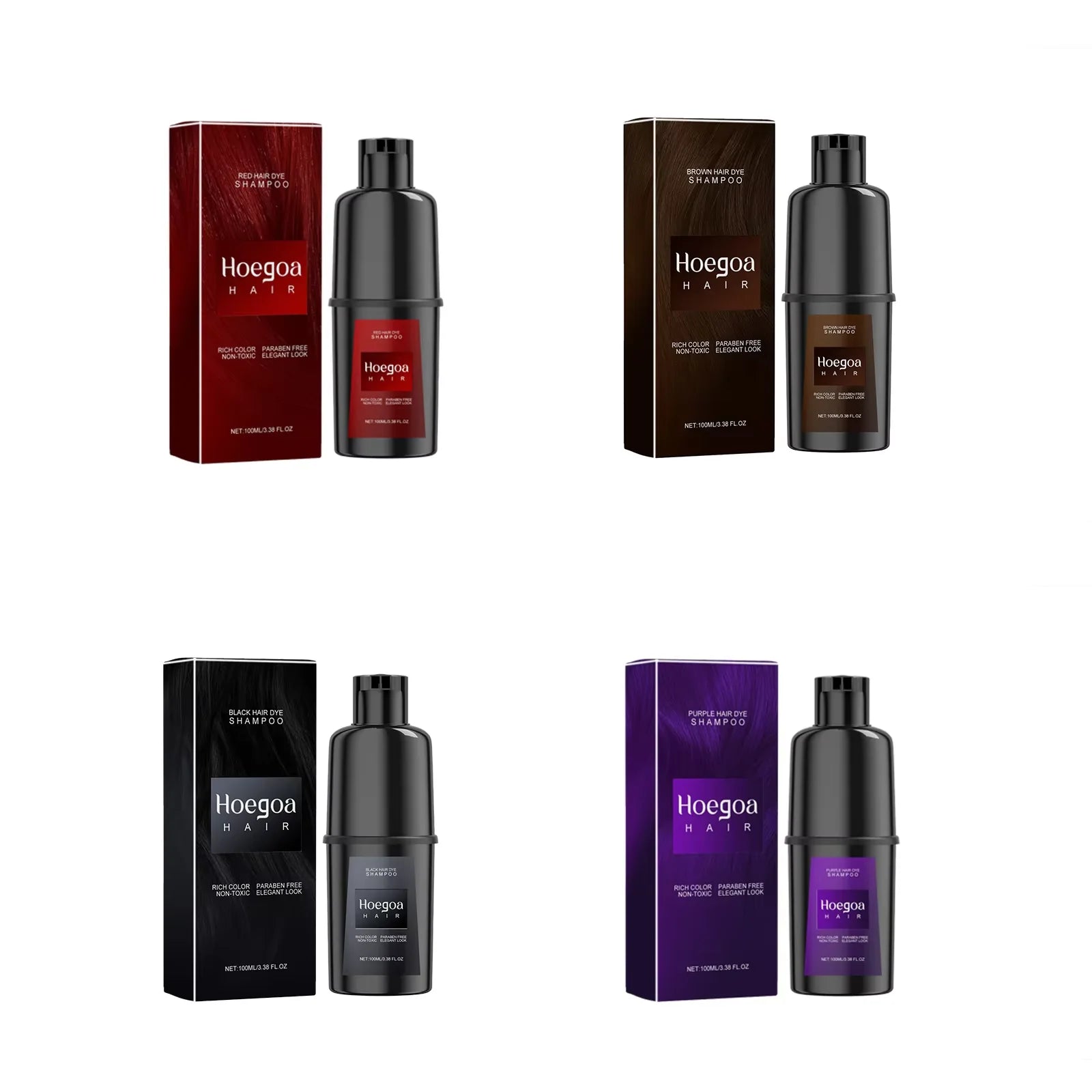 HOEGOA Herbal Hair Dye Shampoo – Red, Purple, Brown, Black Hair Dye Shampoo Zpaxo 4pcs boxed