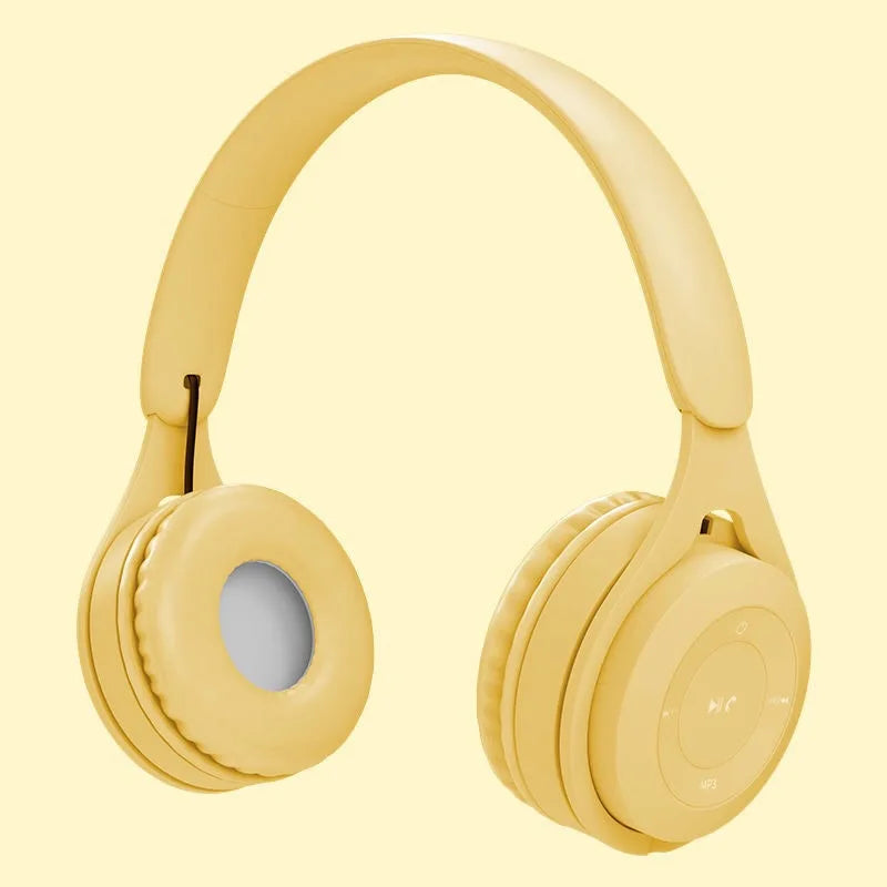 Macaron Headphones Kids Wireless Bluetooth Headphone Stereo Headband Gaming Headset with Mic Gamer Girl Gift for Mobile Tablet Zpaxo yellow