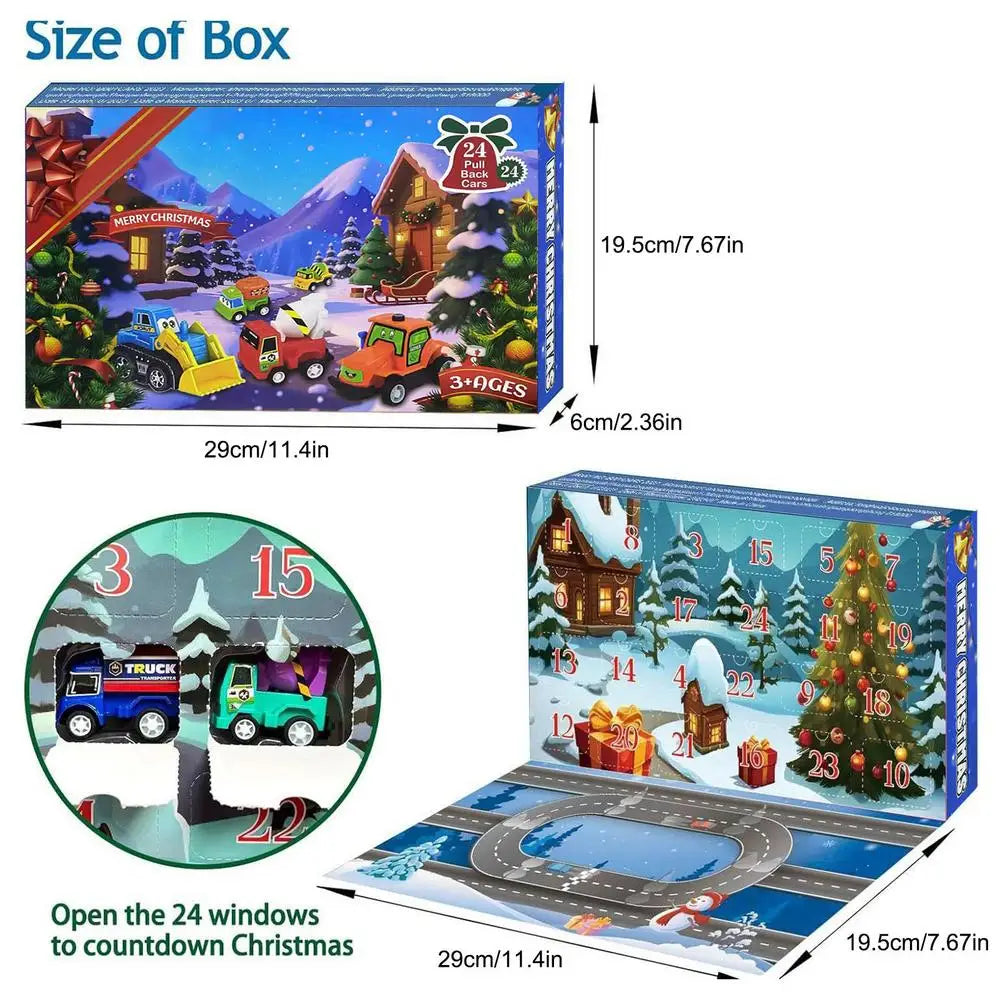2025 Christmas Countdown Calendar 24 Days Pull Back Car Toy Advent
