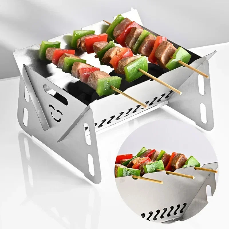 New Mini Outdoor Folding Barbecue Stove Stainless Steel Convenient Card Type Firewood Stove Barbecue Grills Rack Household Stove Zpaxo