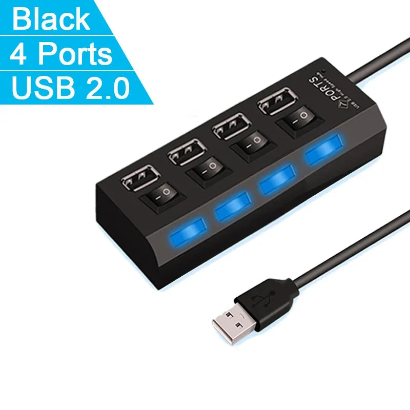 Switch Extension Hub 7-port USB2.0 Hub Computer USB Extension Hub One Drag Seven USB2.0 Splitter PC Laptop Desktop Zpaxo 4Port Black