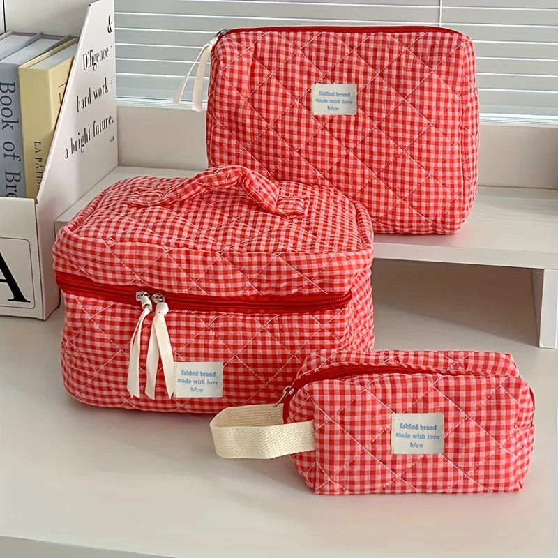 Plaid Makeup Bag Large Capacity Portable Cosmetic Bag For Women Girls Skincare Toiletry Bag Multifunctional Cute Wallet Pouch Zpaxo