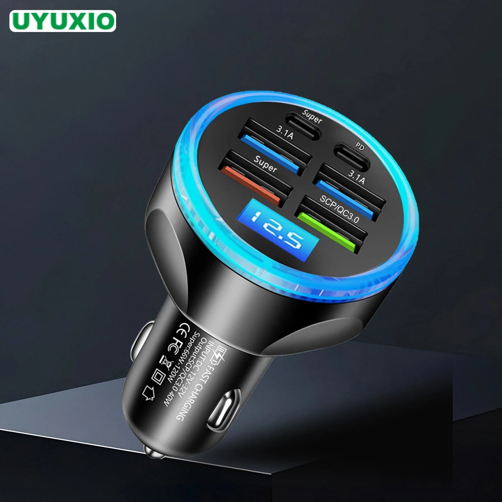 UYUXIO Fast Charging USB C Car Charger Adapter Voltage Display PD 30W