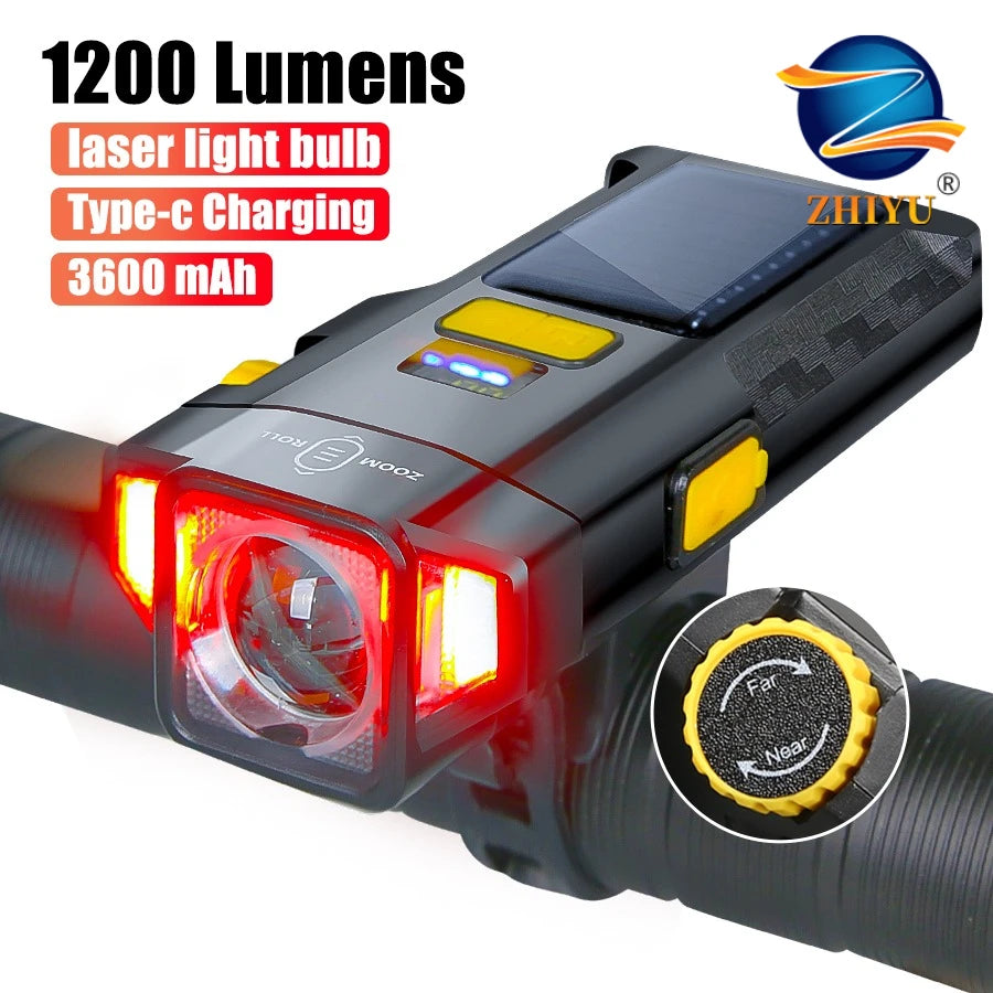Solar Bike Front Light 1200LM USB Rechargeable MTB Headlight Bicycle Headlight Zpaxo