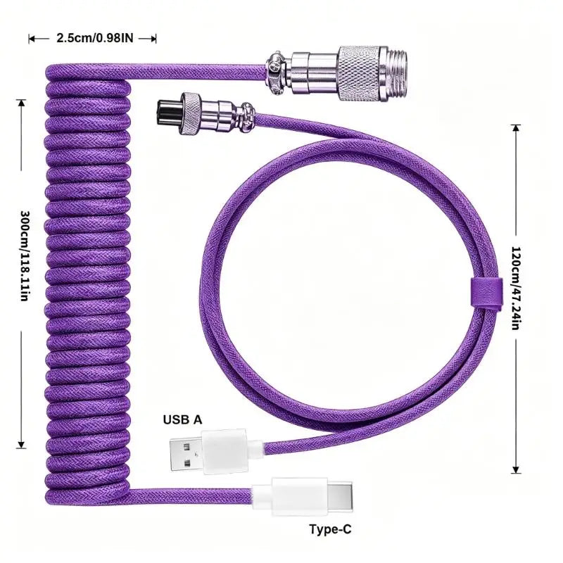 Y1UB Retractable Coiled USB C Keyboard Cable Reinforced Connectors Zpaxo