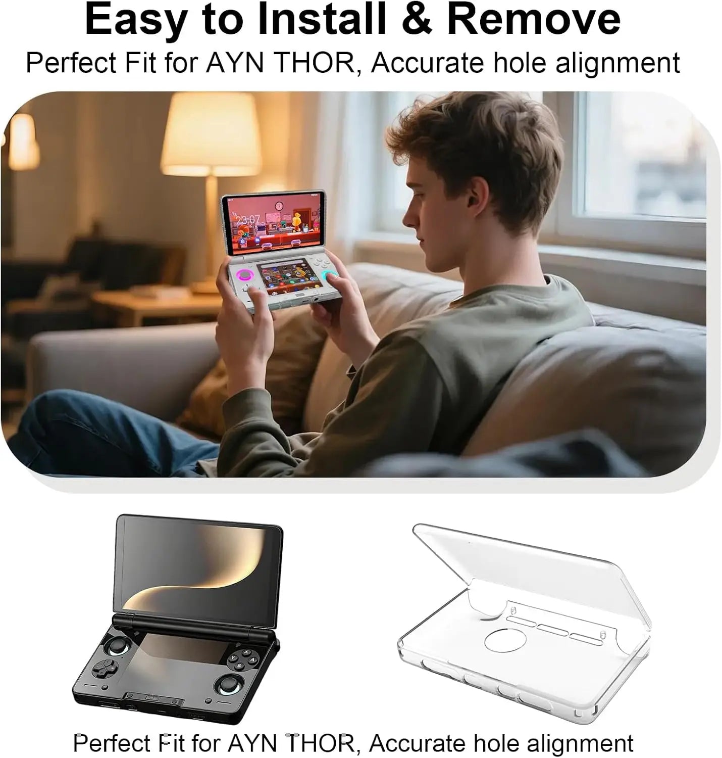For AYN THOR Anti-Fall Case TPU Case Handheld Console Transparent Protective Cover Screen Protector Set Shell Grip Storage Zpaxo