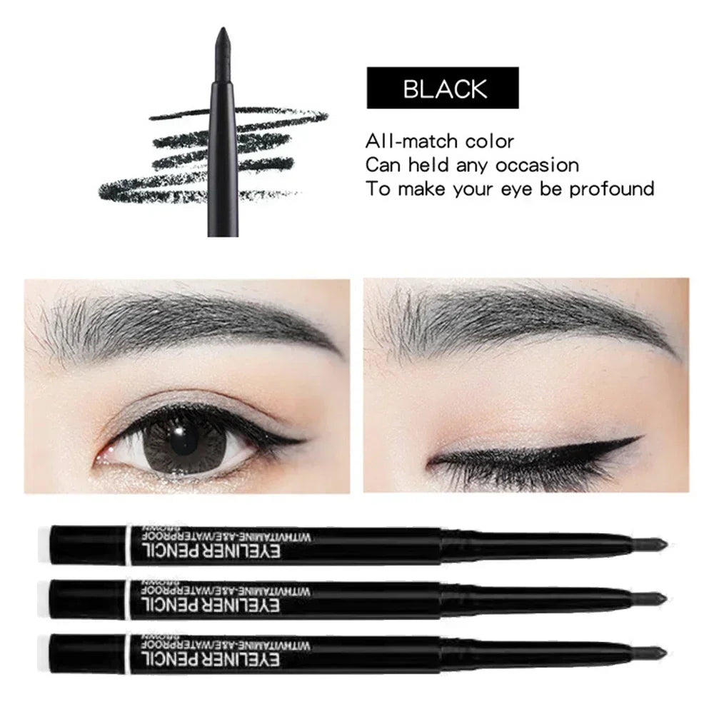 3Pcs Waterproof & Sweat-Proof Black Eyeliner Pencil Combined Lasting Smudge-Proof Bold Eye Makeup Easy Glide Formula for Perfe Zpaxo 3Pc Line Gel Black 1g