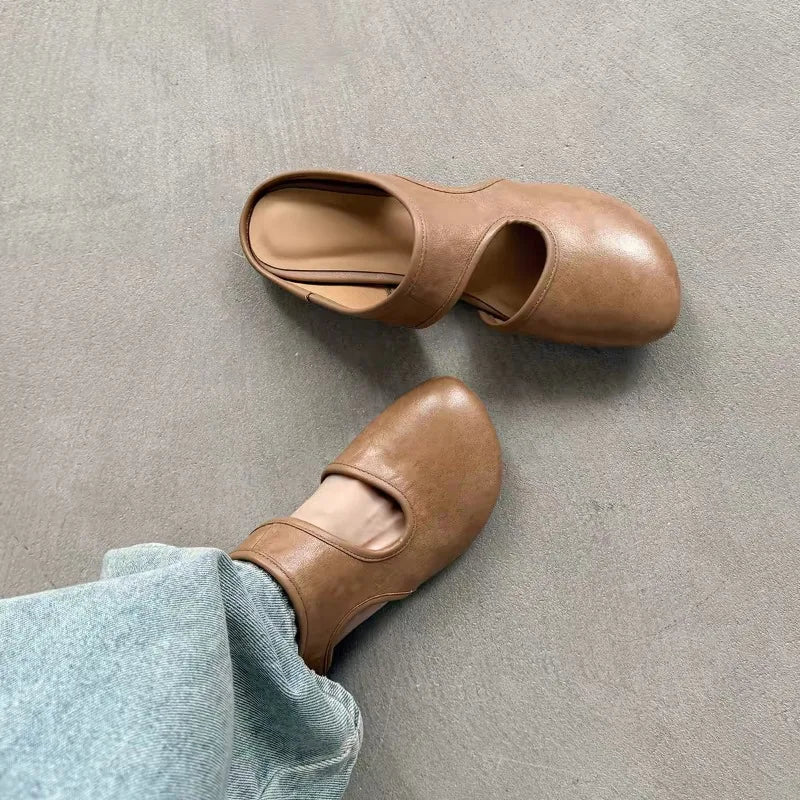 Women's Fish Mouth Closed Toe Solid Vintage Slippers Women Casual Zpaxo apricot 36