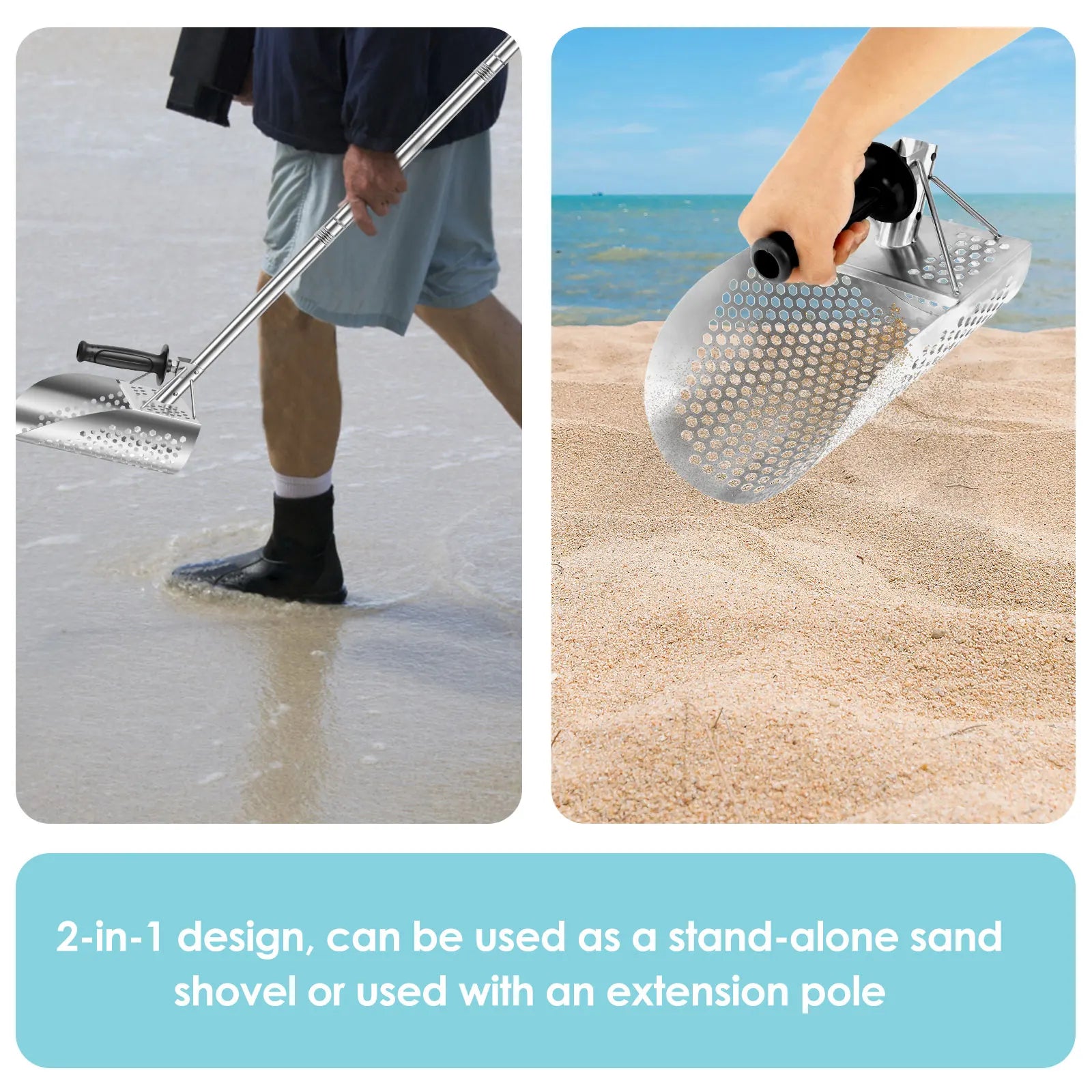 Heavy Duty Metal Detecting Shovel 304 Stainless Steel with Removable 140cm Length Handle Rustproof for Beach Treasure Hunting Zpaxo