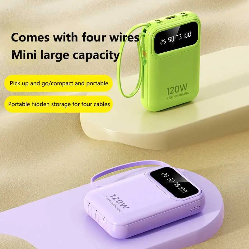 500000mAh Large Capacity Power Bank 120W Super Fast Charging External Battery Built in 4 Cables for iPhone Samsung 2026 New Zpaxo