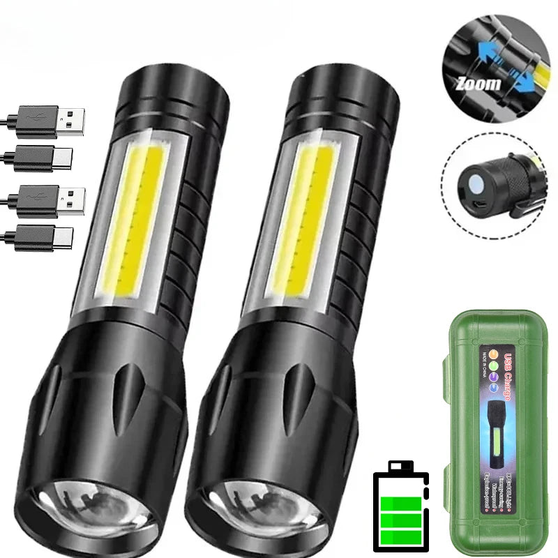 KDULIT COB+LED USB Rechargeable Zoomable Camping Flashlight