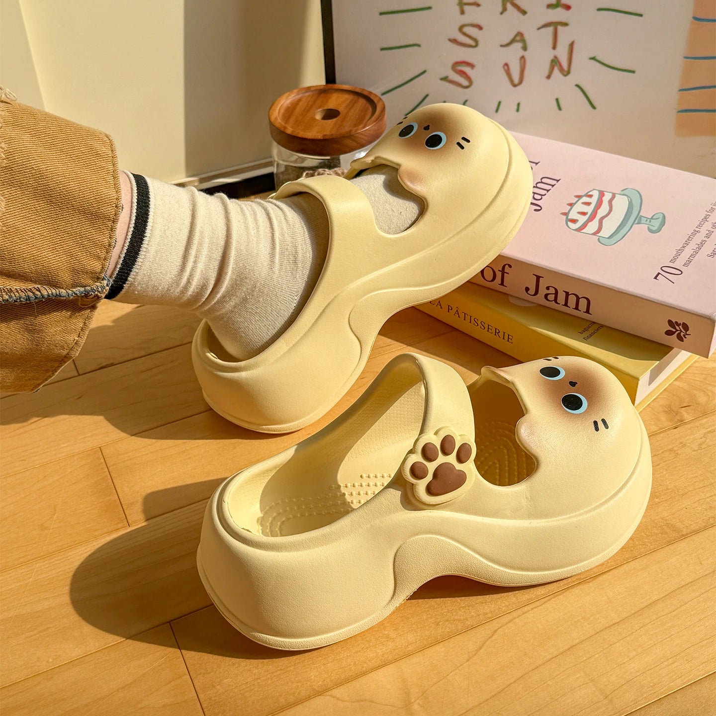 Women's Cute Cat Mary Jane Clogs Summer Thick Bottom EVA Non-slip