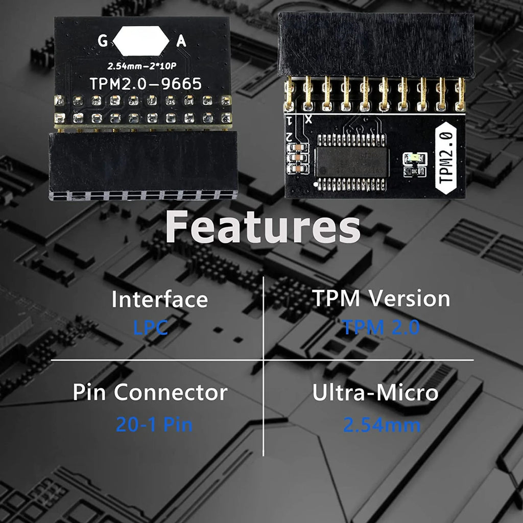 TPM 2.0 Encryption Security Module Computer Accessories 20Pin Standalone Crypto Processor TPM 2.0 Module for Win11/Gigabyte/ASUS Zpaxo