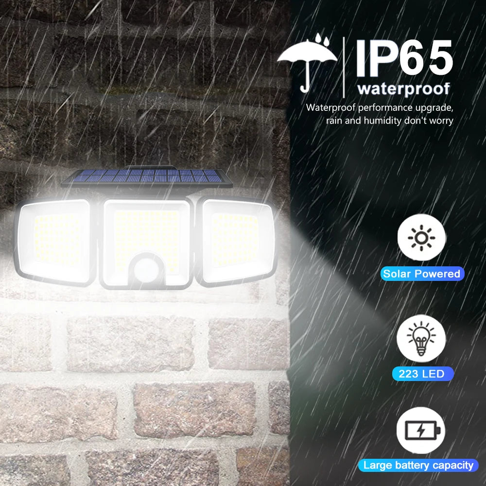3 Heads Solar Motion Sensor Lights 236 223LED Security Flood Zpaxo