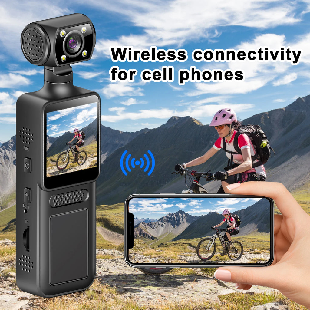 4K HD Handheld Pocket Camera 180 ° Rotating Mini Portable Camera Wearable Night Vision Outdoor Sports Camera 2025 New Zpaxo