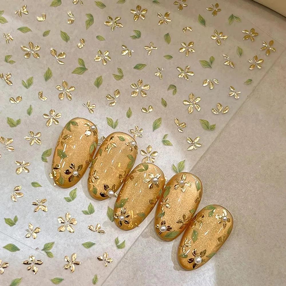 Golden Leaf Nail Sticker Bronzing Spring Flowers Adhesive Cup Stickers Five Petal Flower Backing Blossom Decal Nail Art Sticker Zpaxo Default Title