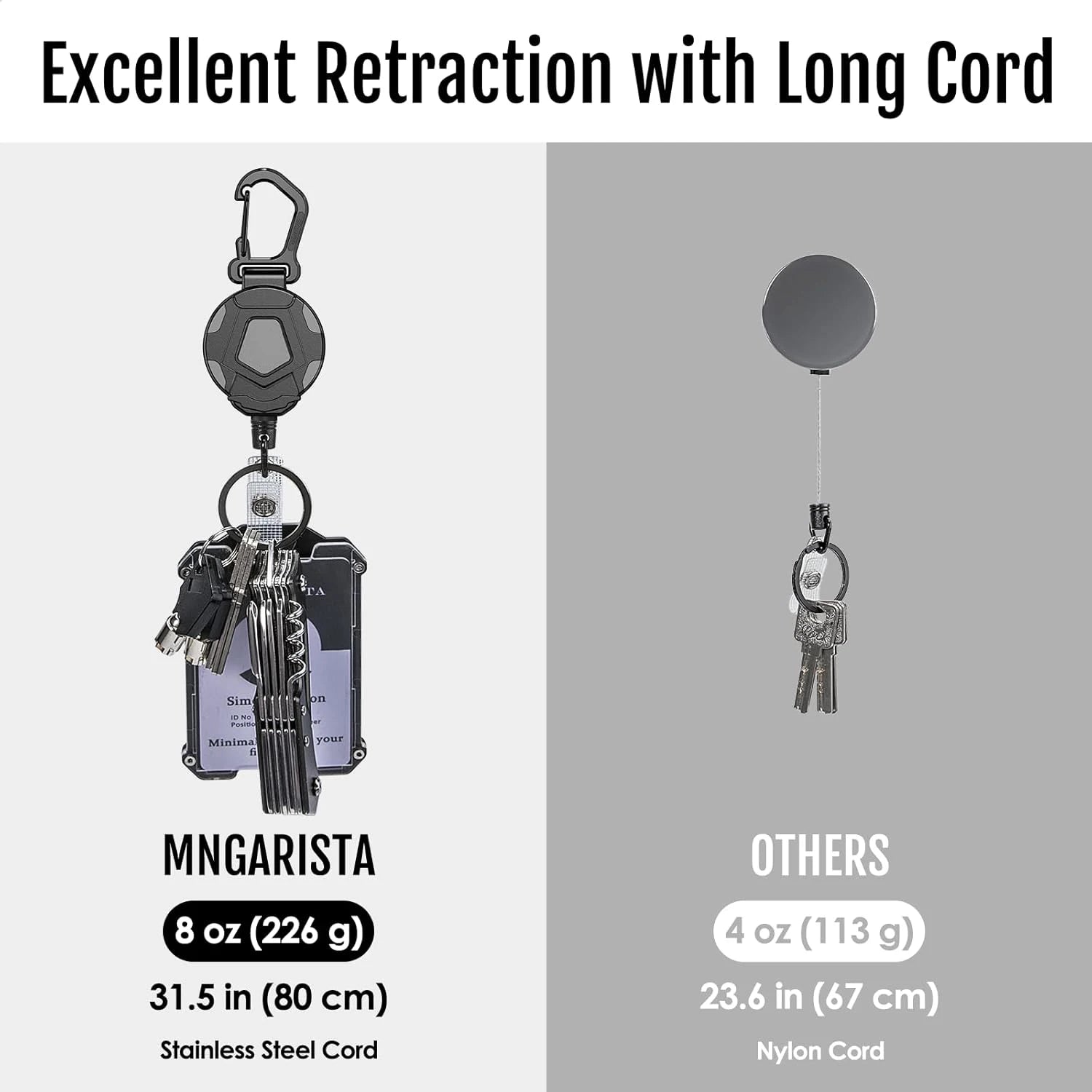 Universal 31.5" Steel Retractable Cord Keychain Anti Theft ID Badge Holder Reel Carabiner Heavy Duty Lanyard Telescopic Keychain Zpaxo