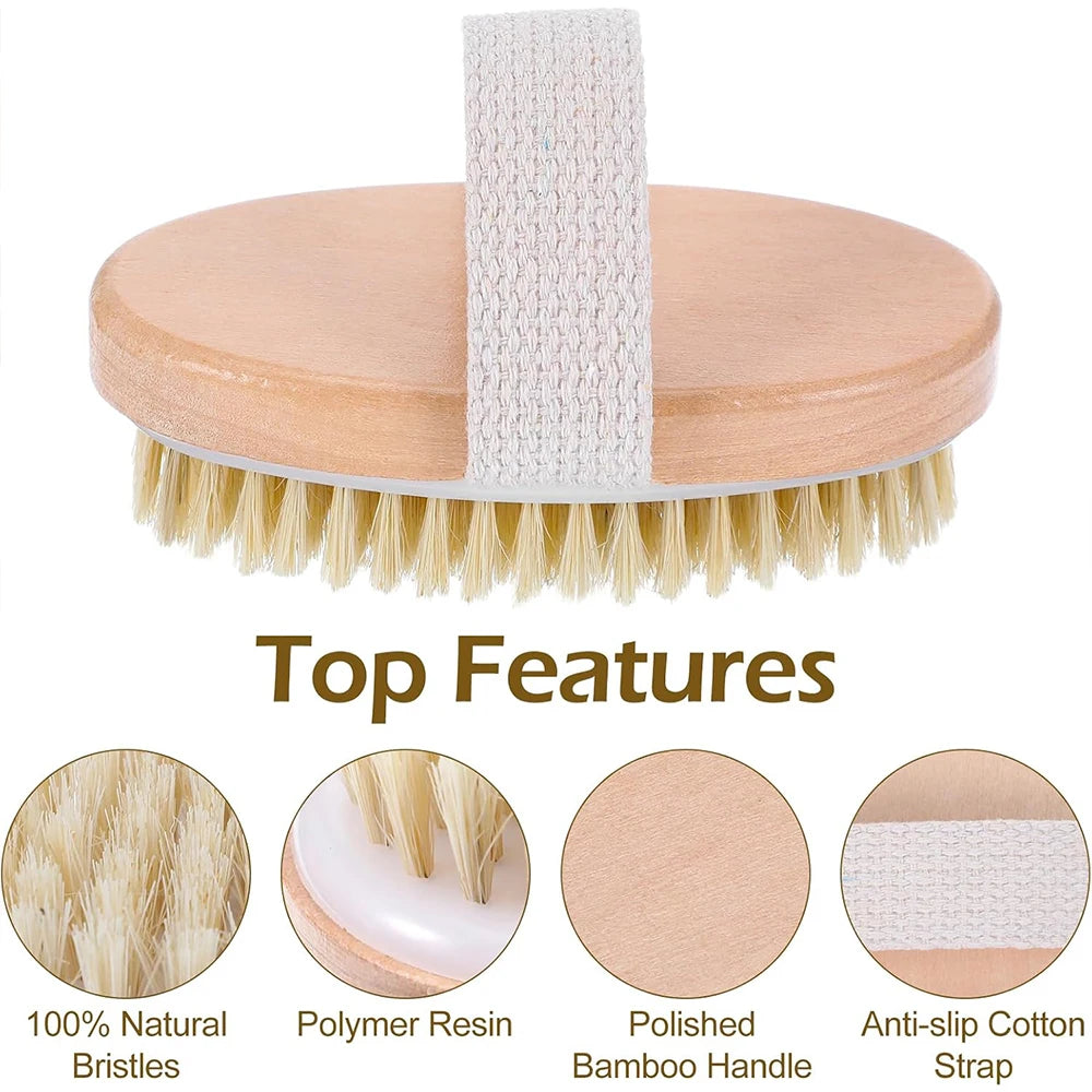 Natural Bristle Body Brush Exfoliating Dry Body Brushing Soft Bristles for Bath Home Use Zpaxo