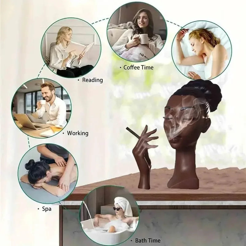 Black Woman Head Incense Burner Artistic Airflow Stand Decorative