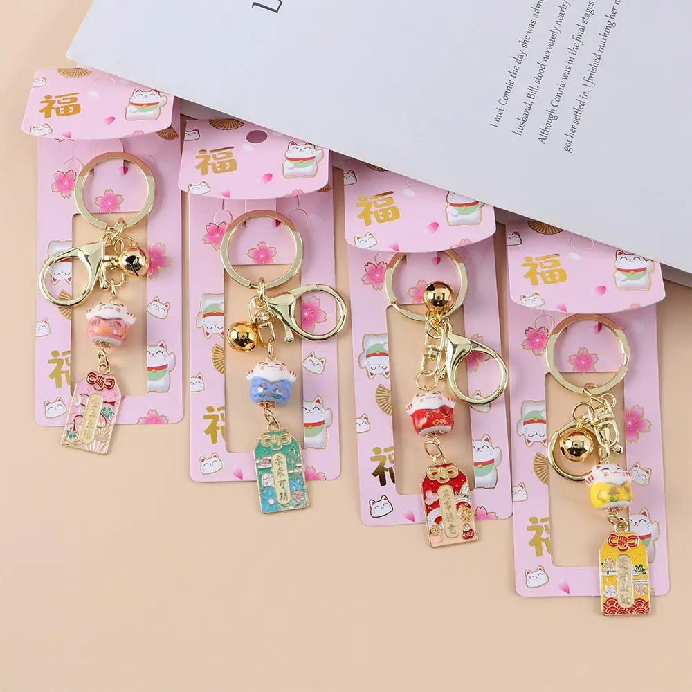 Female With Bell Mobile Decoration Cartoon Metal Ceramics Backpack Pendant Car Keyring Key Lanyard Lucky Cat Keychain Amulet Zpaxo