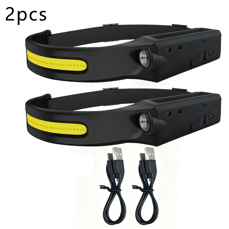 COB LED Headlamp Sensor Headlight Built-in Battery Flashlight USB Zpaxo 2pc black