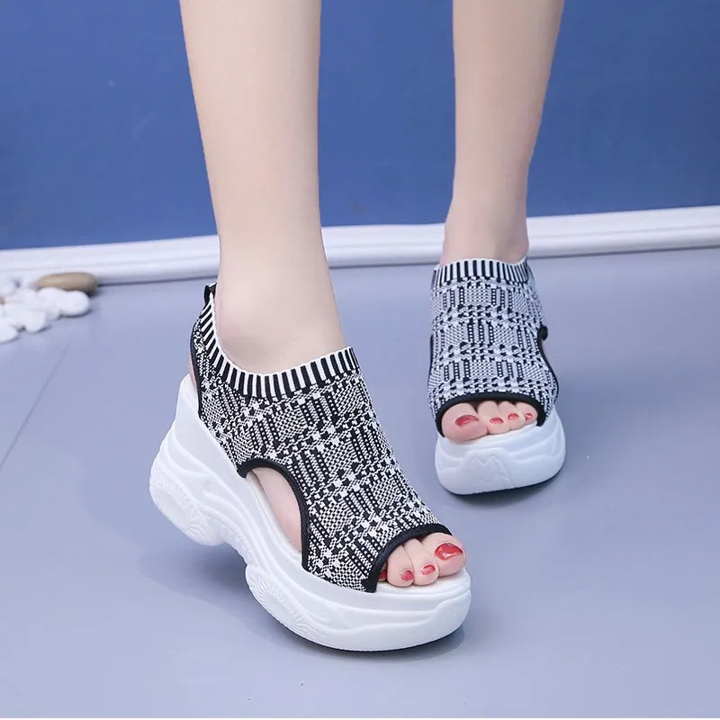 Women's Sandals 2022 Summer Wedge Heel Elastic Cloth Cover Foot Zpaxo