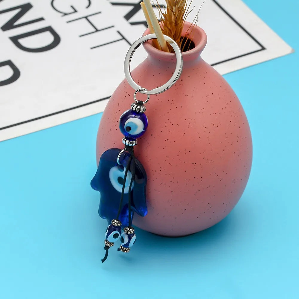 Fashion Retro Feather Chain Good Lucky Palm Ornament Key Ring Car Key Pendant Demon Eye Key Chain Zpaxo