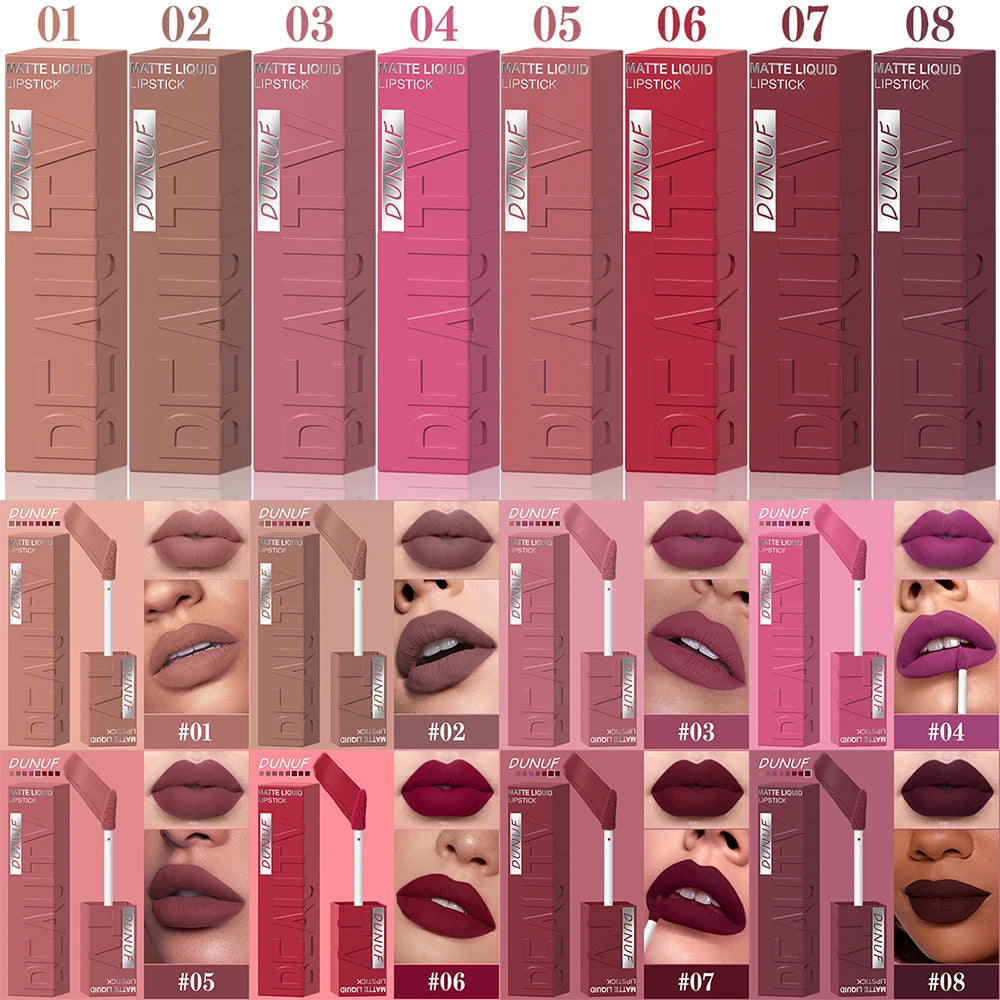 8 Color Nude Brown Matte Liquid Lipstick Velvet Sexy Dark Red Lip Glaze Non-stick Cup Not Easy To Fade Lip Gloss Lipstick Makeup Zpaxo
