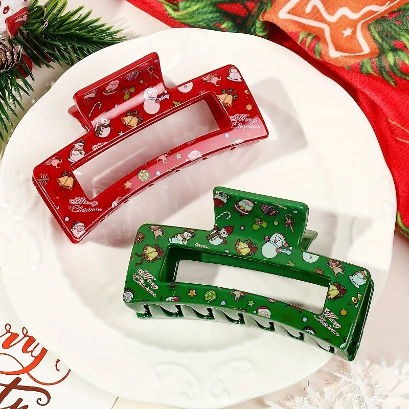 Christmas Hair Claw Clip Festive Pattern Non-slip Strong Hold Cute