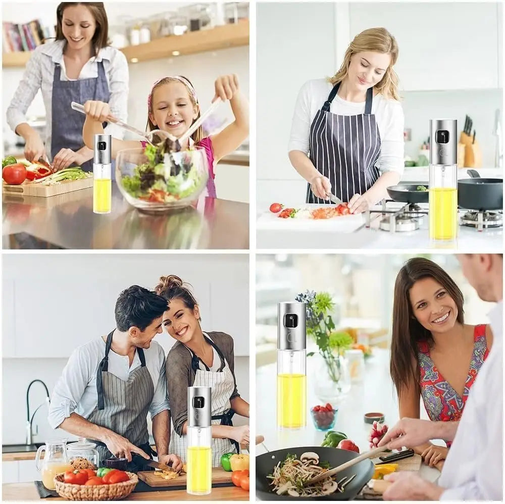 Oil Spray 100ml-Stainless Steel and Glass, Drop Resistant, Oil Dispenser with Accessories, Salad, Vinegar-Air Fryer Zpaxo