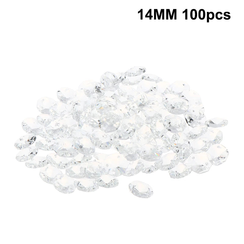 12- Clear Crystal Octagonal Loose Beads 2 Holes Chandelier Lamp Parts Zpaxo 14MM 100pcs