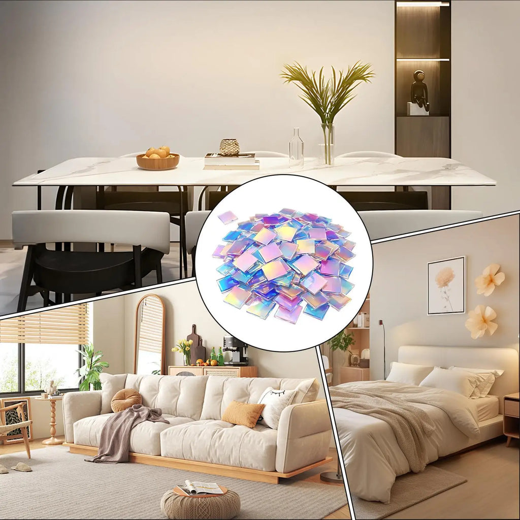 Mini Acrylic Sheets 100 Rainbow Holographic Squares Double-sided