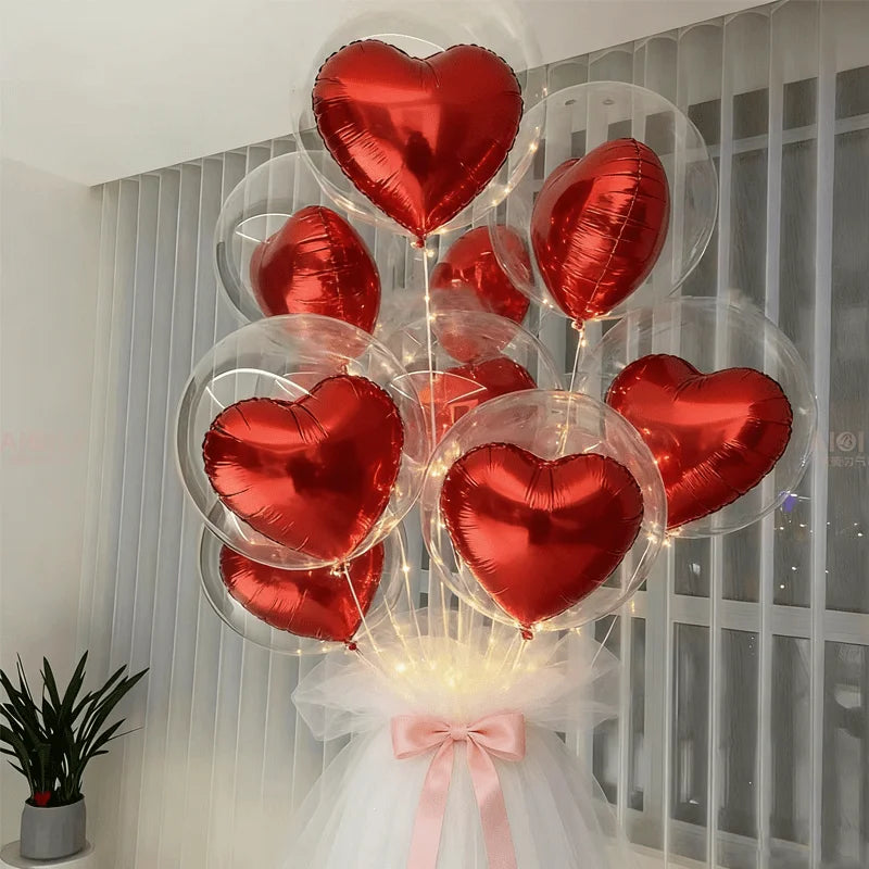 Transparent Bubble Red Heart Balloon Bundle Wedding Valentine's Heavy