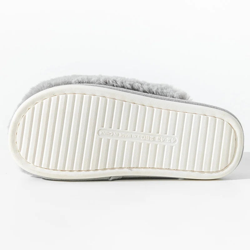 Non-slip Winter Men Slippers Warm Plush Lined Bedroom House Shoes