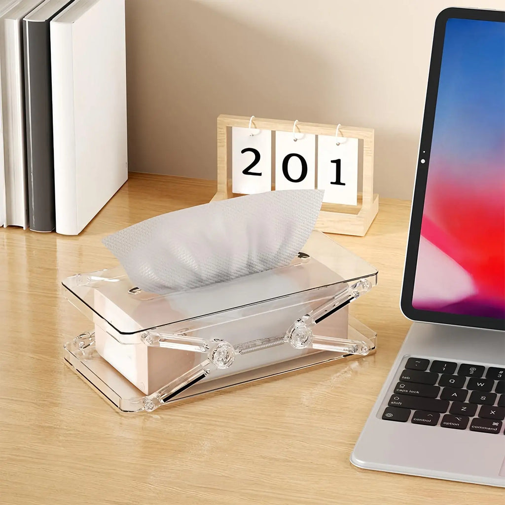 Tissue Box Cover Spring Auto Lift Paper Towel Holder Clear Decorative