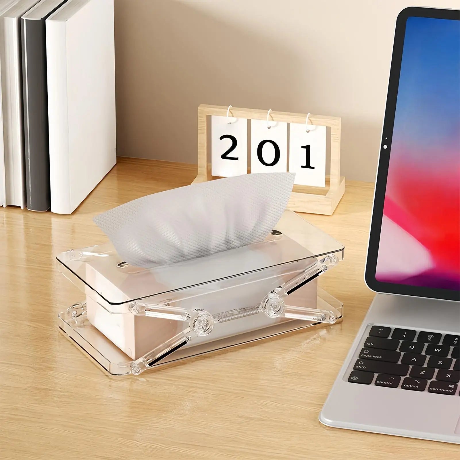 Tissue Box Cover Spring Auto Lift Paper Towel Holder Clear Decorative