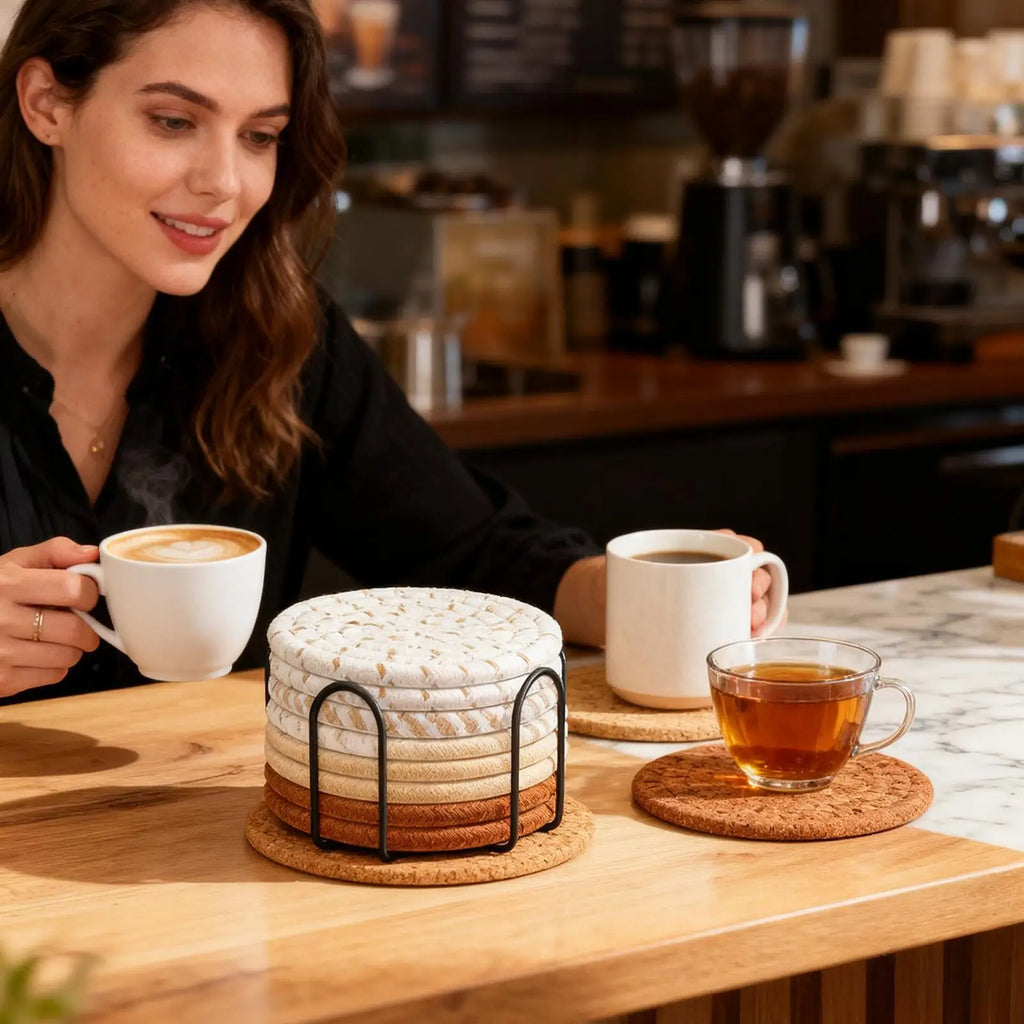 Coasters Drinks 8 Absorbent Cup Mat Holder Heat-resistant Cotton Rope