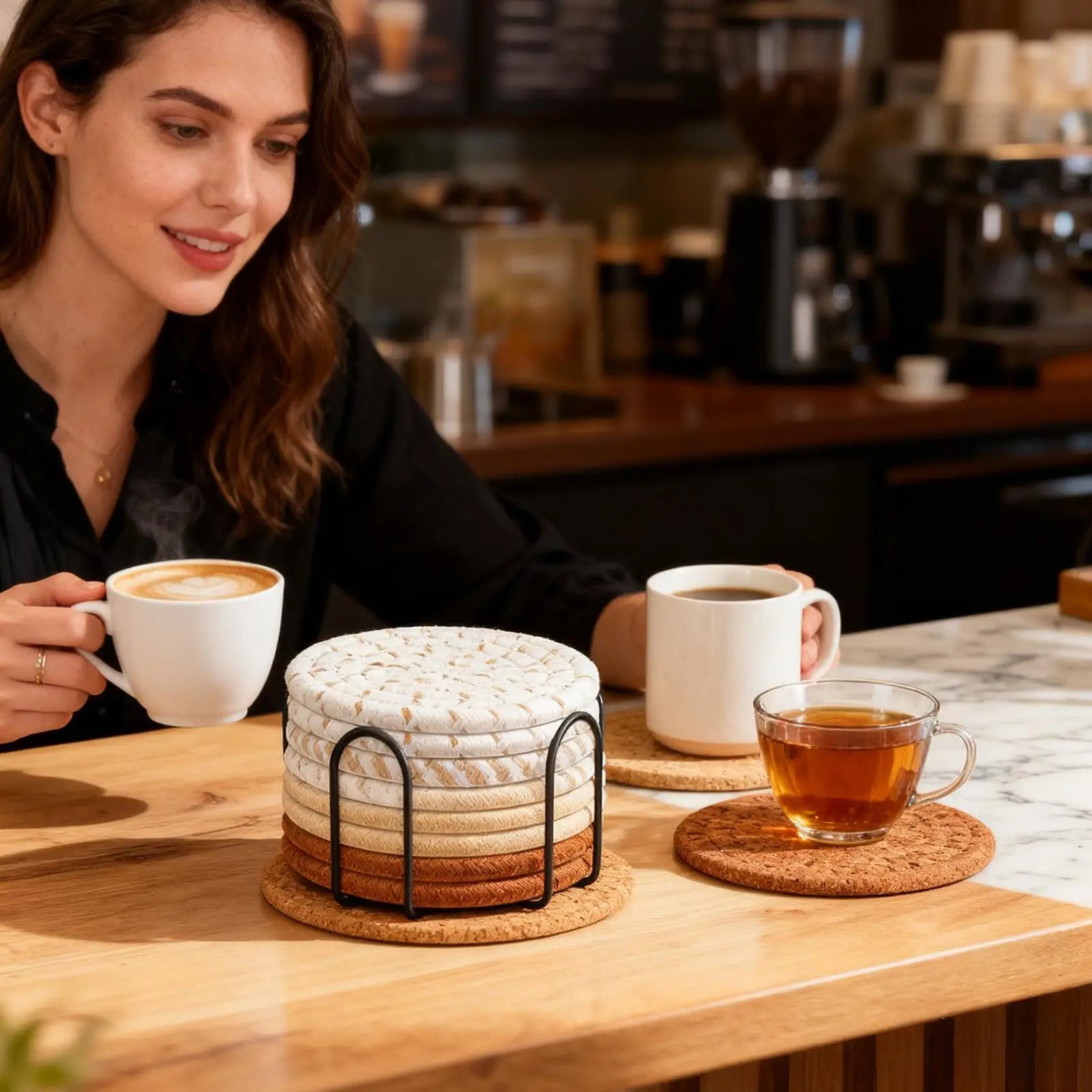 Coasters Drinks 8 Absorbent Cup Mat Holder Heat-resistant Cotton Rope