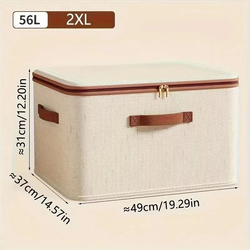 Large Household Storage Box Heavy-duty Hard Shell Cotton Linen Zipper Storage Organizer Box with Lid for Clothes Toys Blankets Zpaxo XXL-56L-49x37x31CM