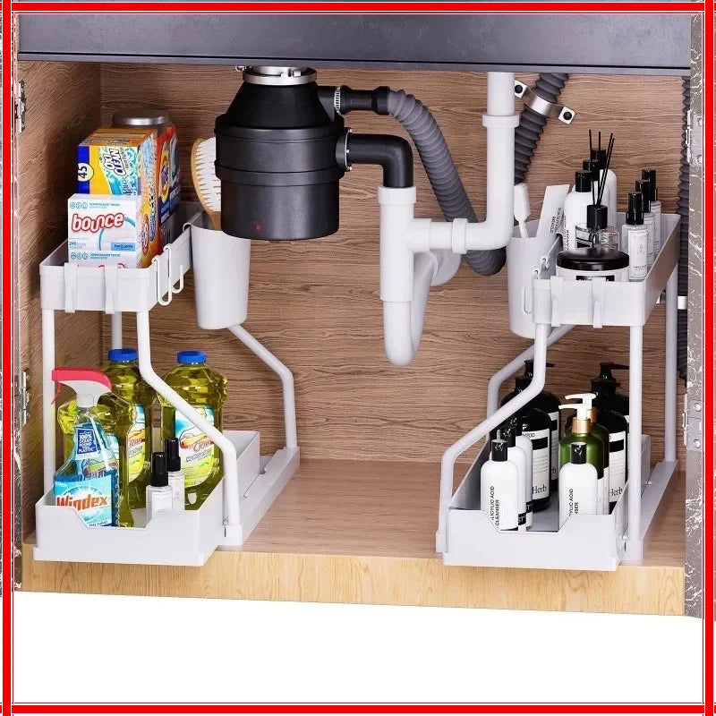 2-Tier Pull-Out Storage Organizer for Kitchen & Bathroom Pull-Out Cabinet Organizer Zpaxo