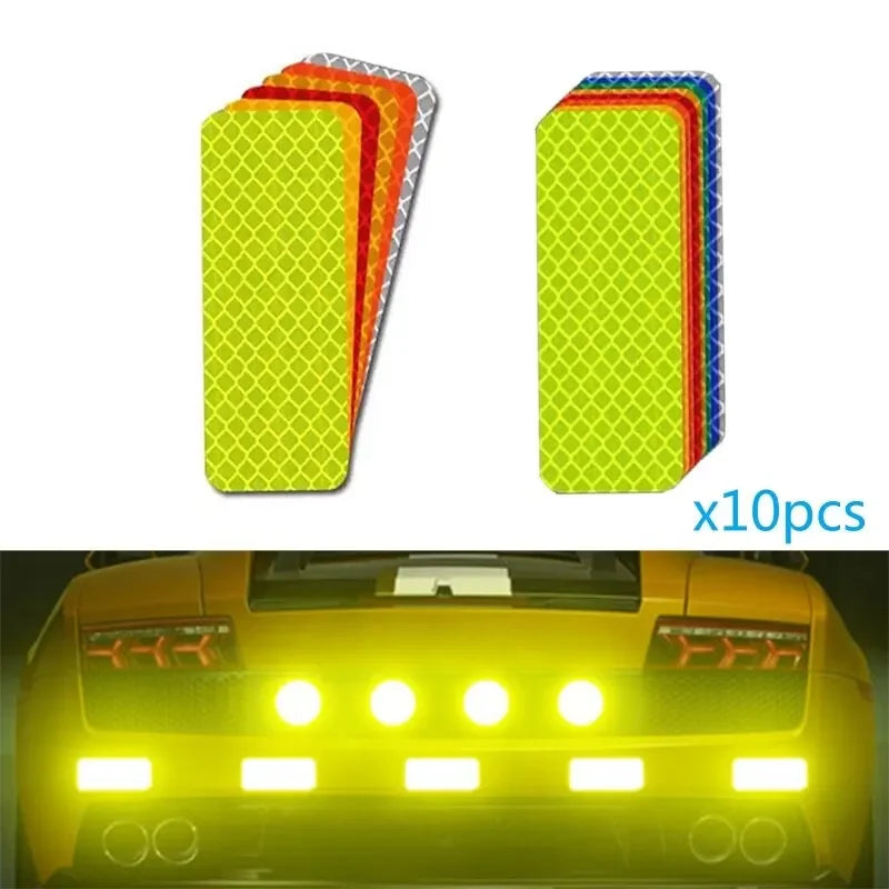 10pcs 3*8cm Car Bumper Reflective Stickers Reflective Warning Strip Tape Secure Reflector Stickers Decals Safety Warning Zpaxo