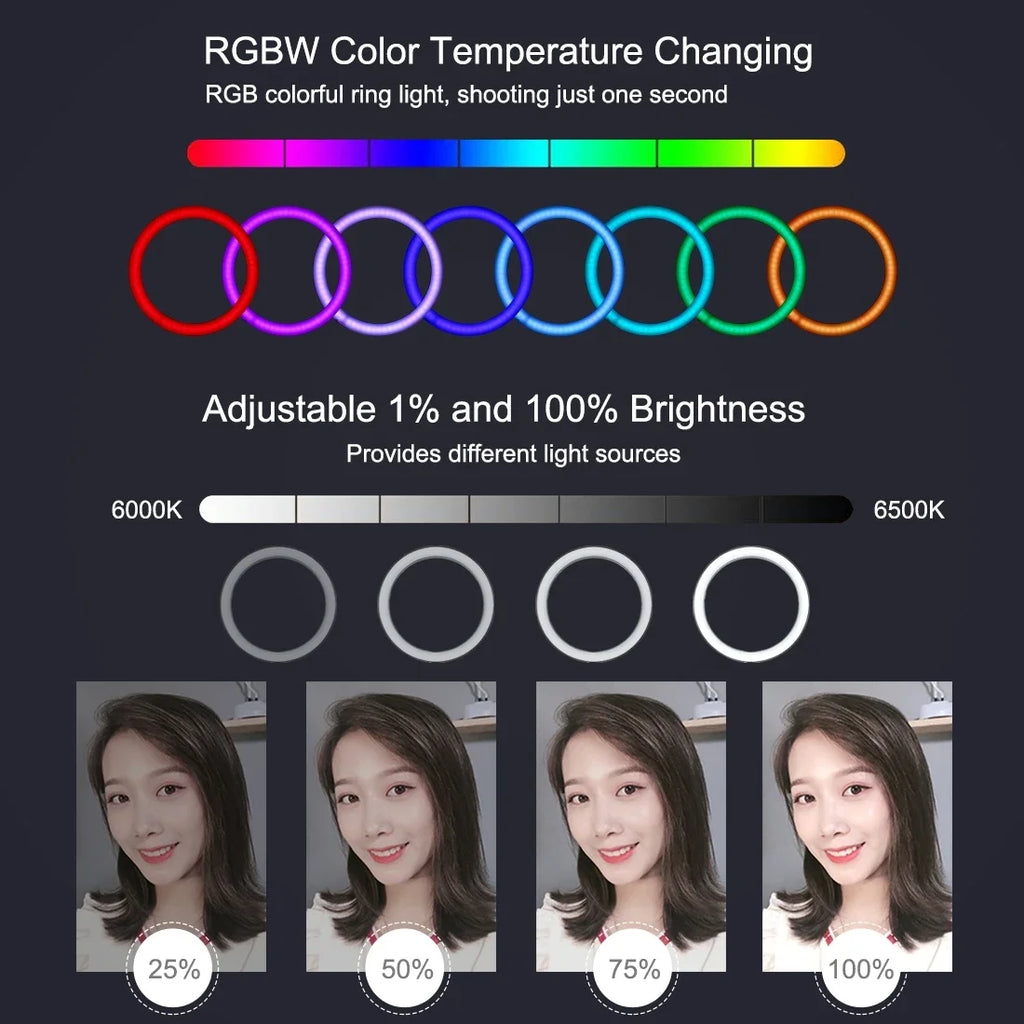 LED Ring Light RGB Selfie Video Vlogging Without Stand Tripod Live
