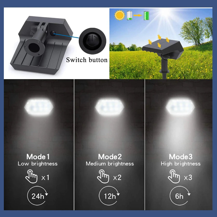 2/4PCS 108LED Solar Spotlights IP65 Waterproof Auto On/Off Landscape Wall Lamp Outdoor Decor for Garden Yard Porch Patio Zpaxo
