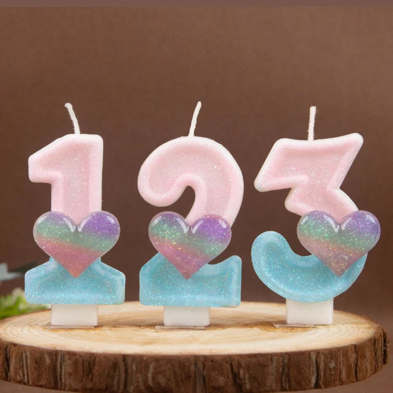 0 1 2 3 4 5 6 7 8 9 Pink Blue Gradient Glitter Heart-shaped Number