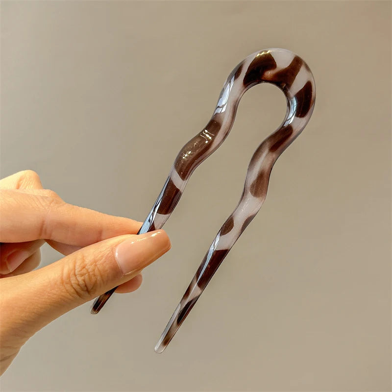 U-Shaped Hair Fork Fashion Tortoiseshell Acetate Acrylic Hairpin Geometric Headwear Hair Sticks Women Girls Hair Accessories Zpaxo fz-color e