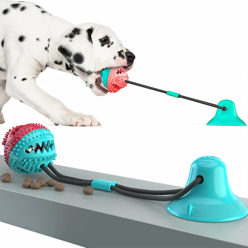 Dog Toys Suction Cups Pull Ropes Food Dispensing Balls Tpr Pet Zpaxo Red and Blue one size