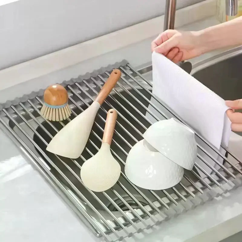 Roll-Up Stainless Steel Dish Drying Rack – Foldable Drain Mat Dish Drying Rack Zpaxo