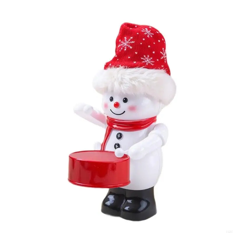 Playful Snowman Drumming Ornament Resin Musical Wind Up Toy Christmas