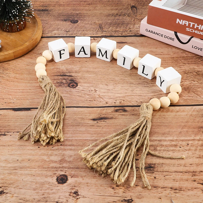 Wooden Letter Bead Tassel Wreath: Creative Jute Rope Tassel Bead Home Decor Wreath—Modern Living Room and Bedroom Decor